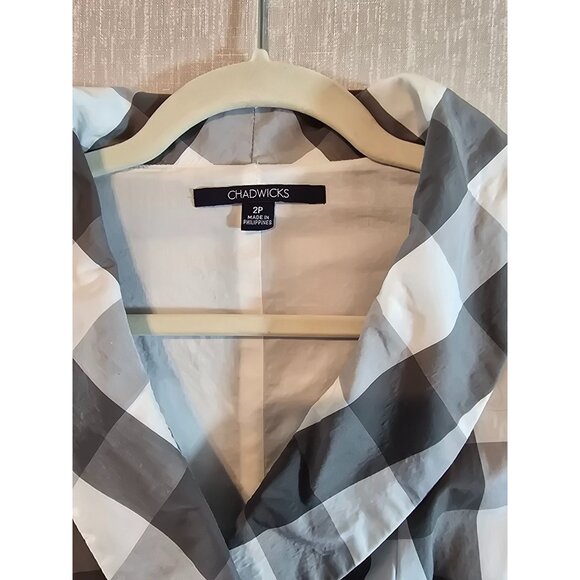 Sleeveless Gray & White Gingham Wrap Dress With Belt Chadwicks  Size 2P - Picture 2 of 11